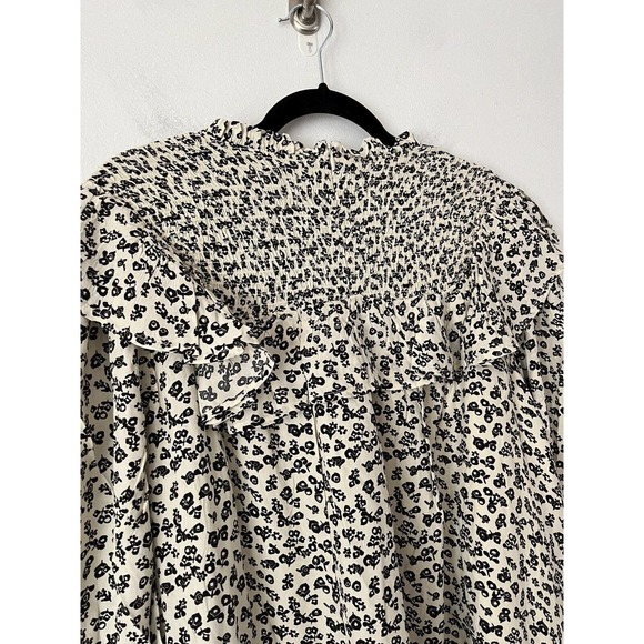 NWT Scotch & Soda Black Floral Smocked Frill Long Sleeve Mini Dress Sz Medium - Picture 9 of 12